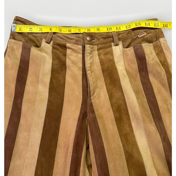 Vintage Escada Patchwork Suede Pants 70s Flare Boho Festival Leather Size M WOW - Picture 10 of 10
